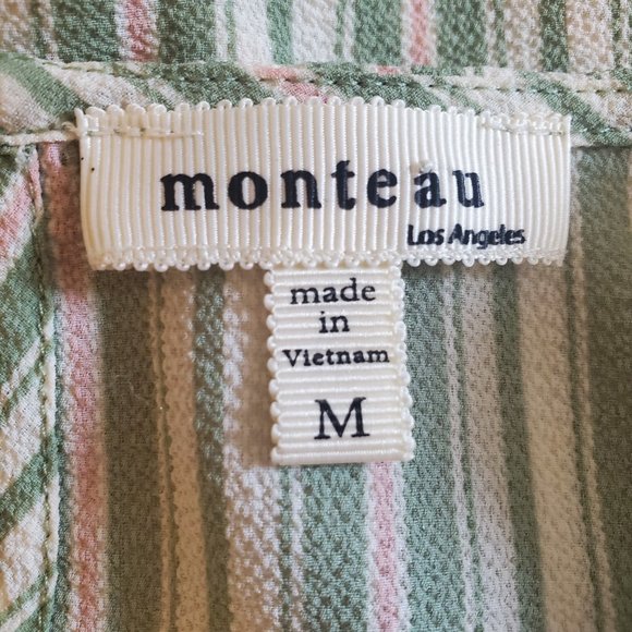 Monteau Semi-Cropped Top Butterfly Sleeves Ruffled Hem Pink, Green, White Size M - Picture 12 of 13